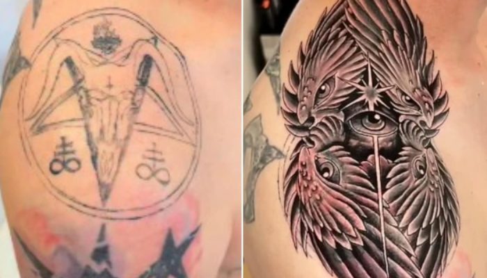 Dalton transformou o símbolo satânico em um desenho de um anjo. (Foto: Reprodução/Instagram/r...