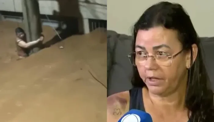 Edna Silva lutou para sobreviver agarrada em um poste em Ubá. (Foto: Reprodução/R7).