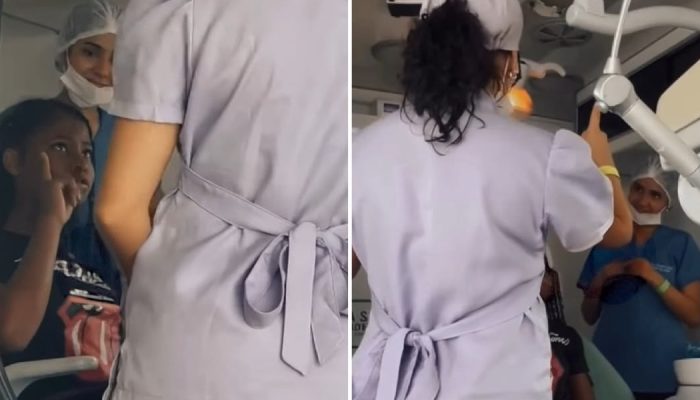 Morgana evangelizando a paciente surda. (Foto: Reprodução/Instagram/Morgana Pinheiro)