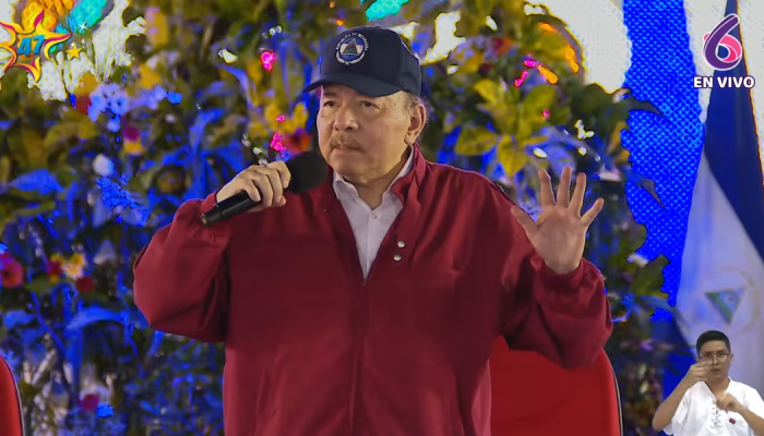 O ditador da Nicarágua, Daniel Ortega, durante discurso em que anunciou o fim das eleições no ...